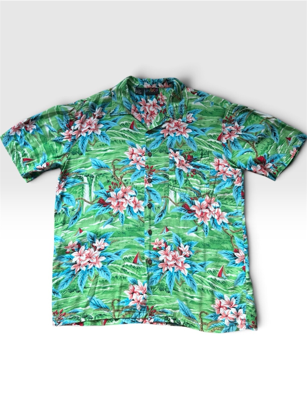 Men's Green Floral Short-Sleeve Button-Down Shirt